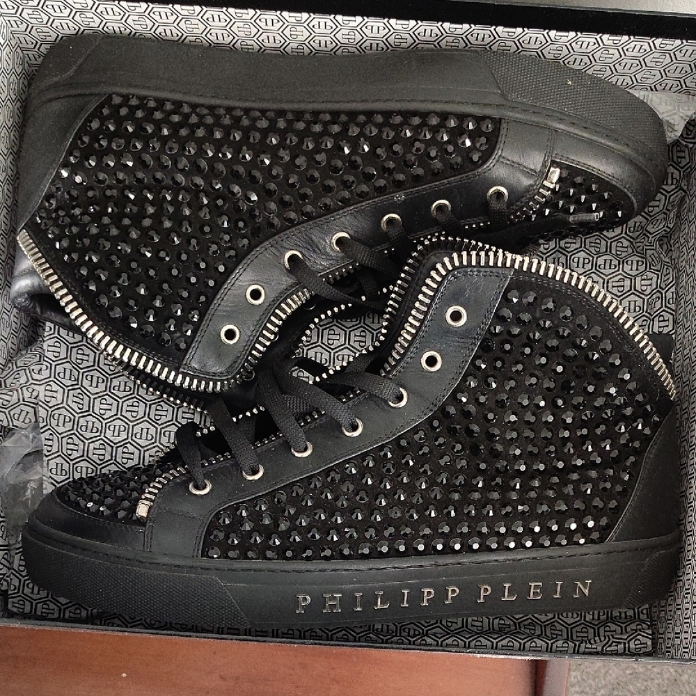 Philipp Plein Black Studded High-Top Sneakers